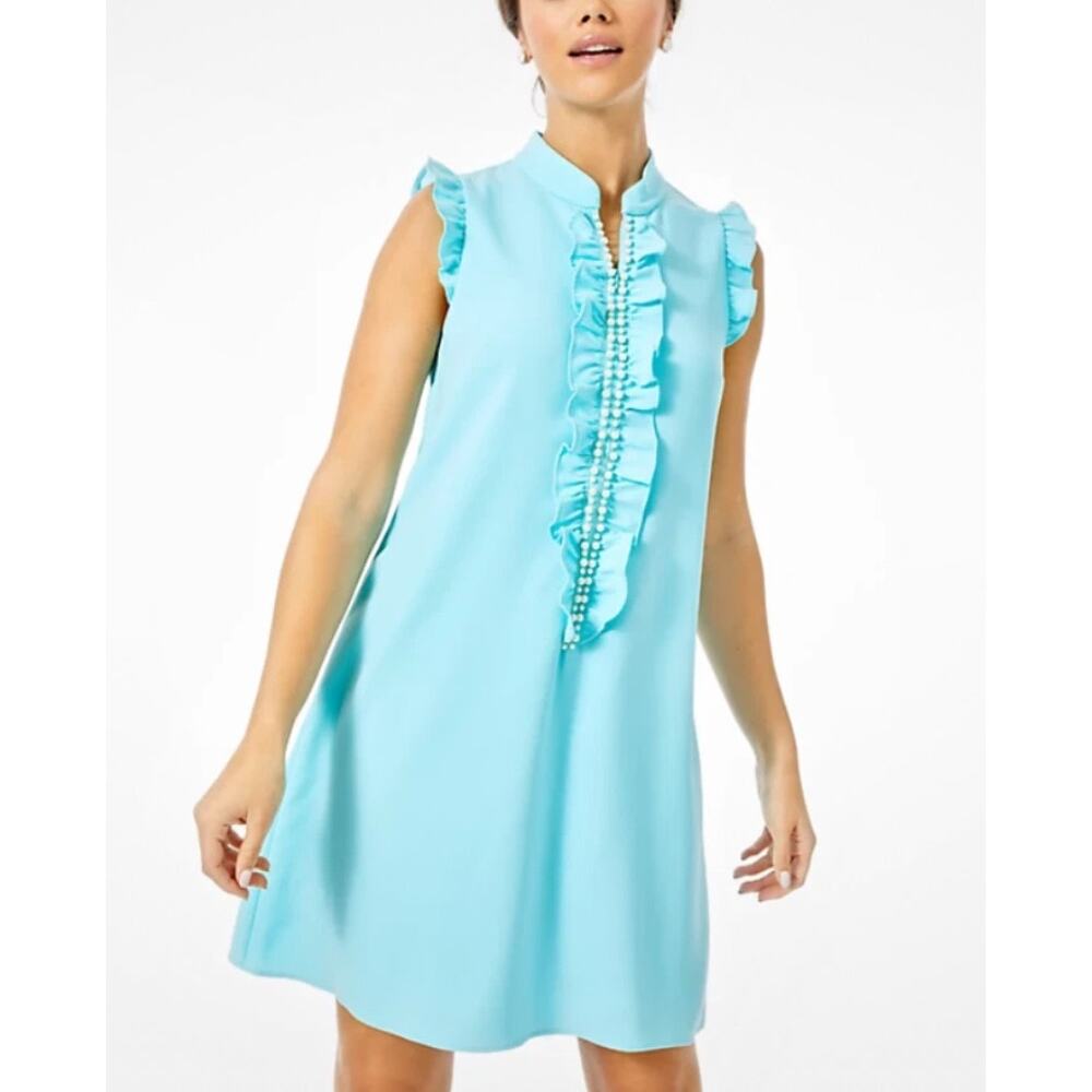 LILLY PULITZER ADALEE sleeveless SHIFT mini DRESS BLUE IBIZA EMBELLISHED GEM 0